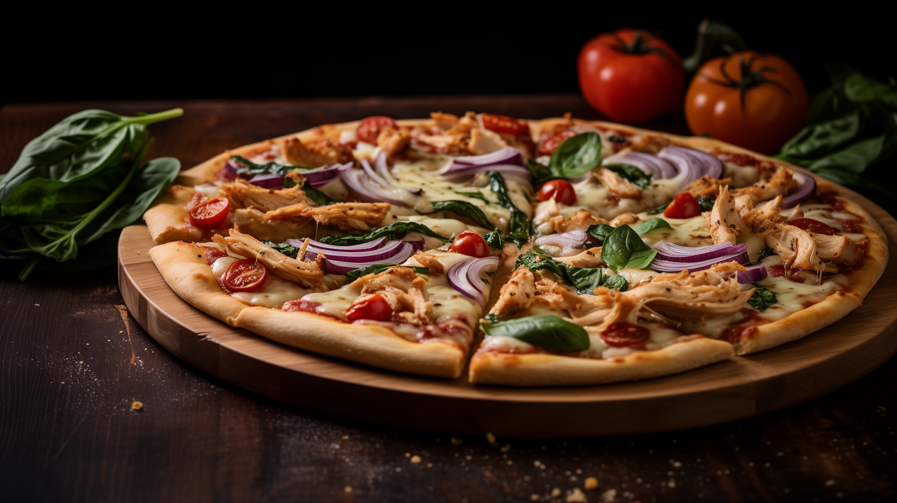 Image of a garlic parmesan chicken pizza.
