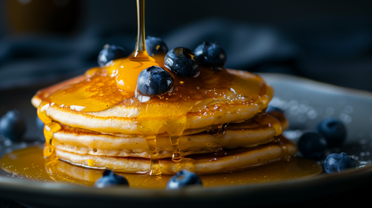Healthy Pancakes with Lemon Honey Mango Habanero Drizzle