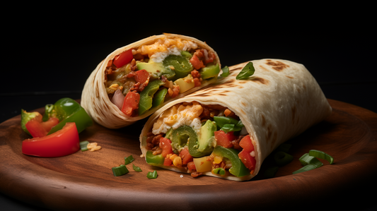 Image of a hot honey sriracha and scallion breakfast burrito.