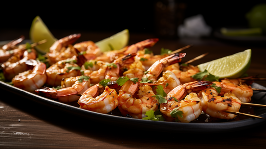 Image of lime garlic parm shrimp skewers.