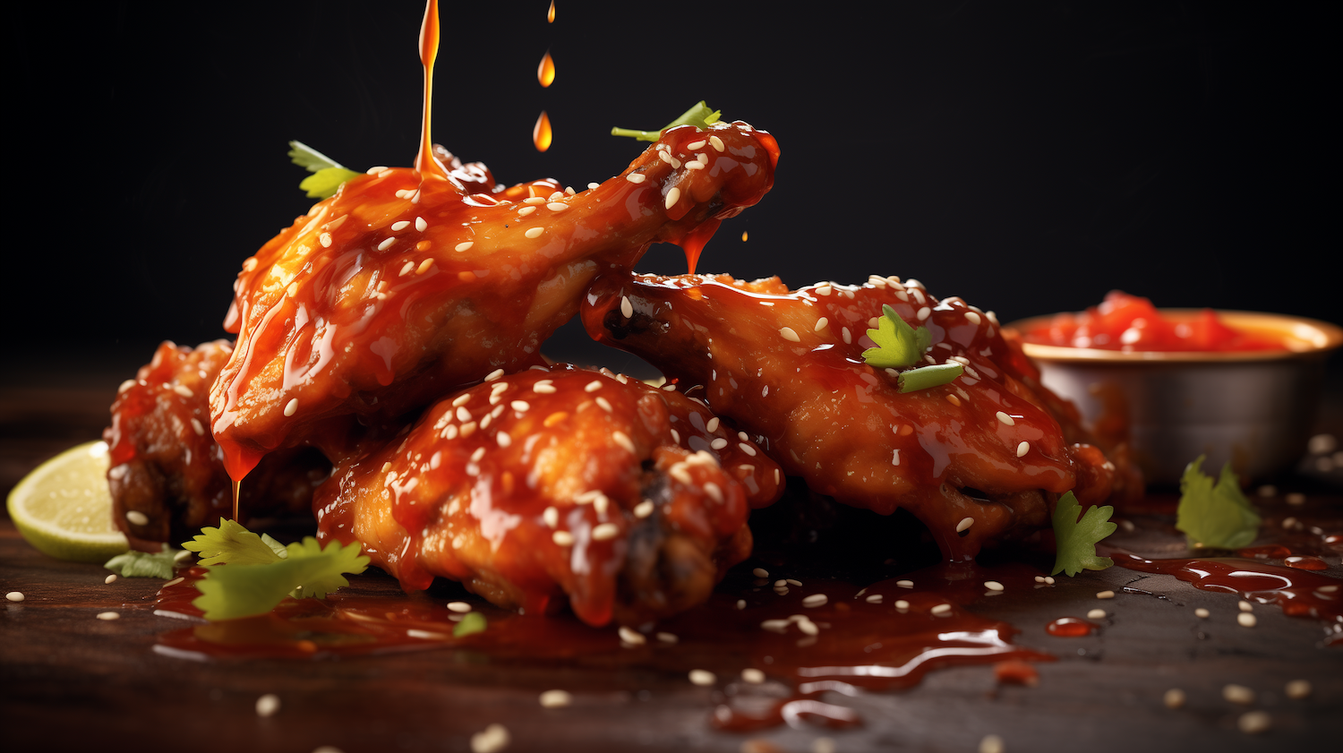Image of oven-baked chicken wings with hot honey sriracha sauce.