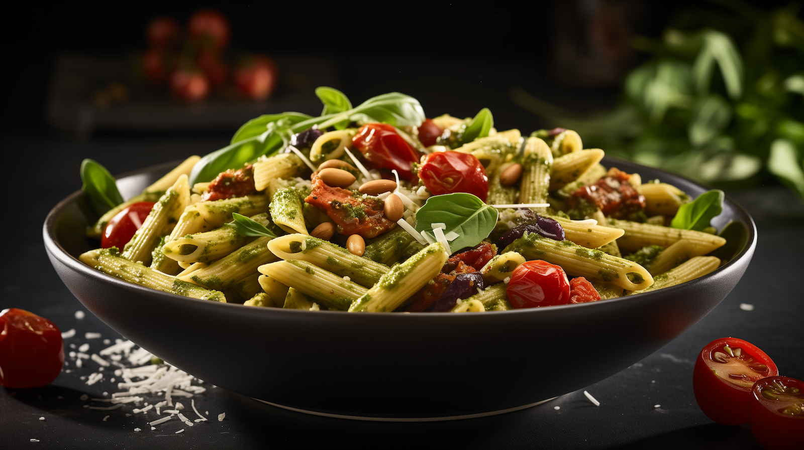 Image of pasta with lemony toasted nut & avocado pesto.