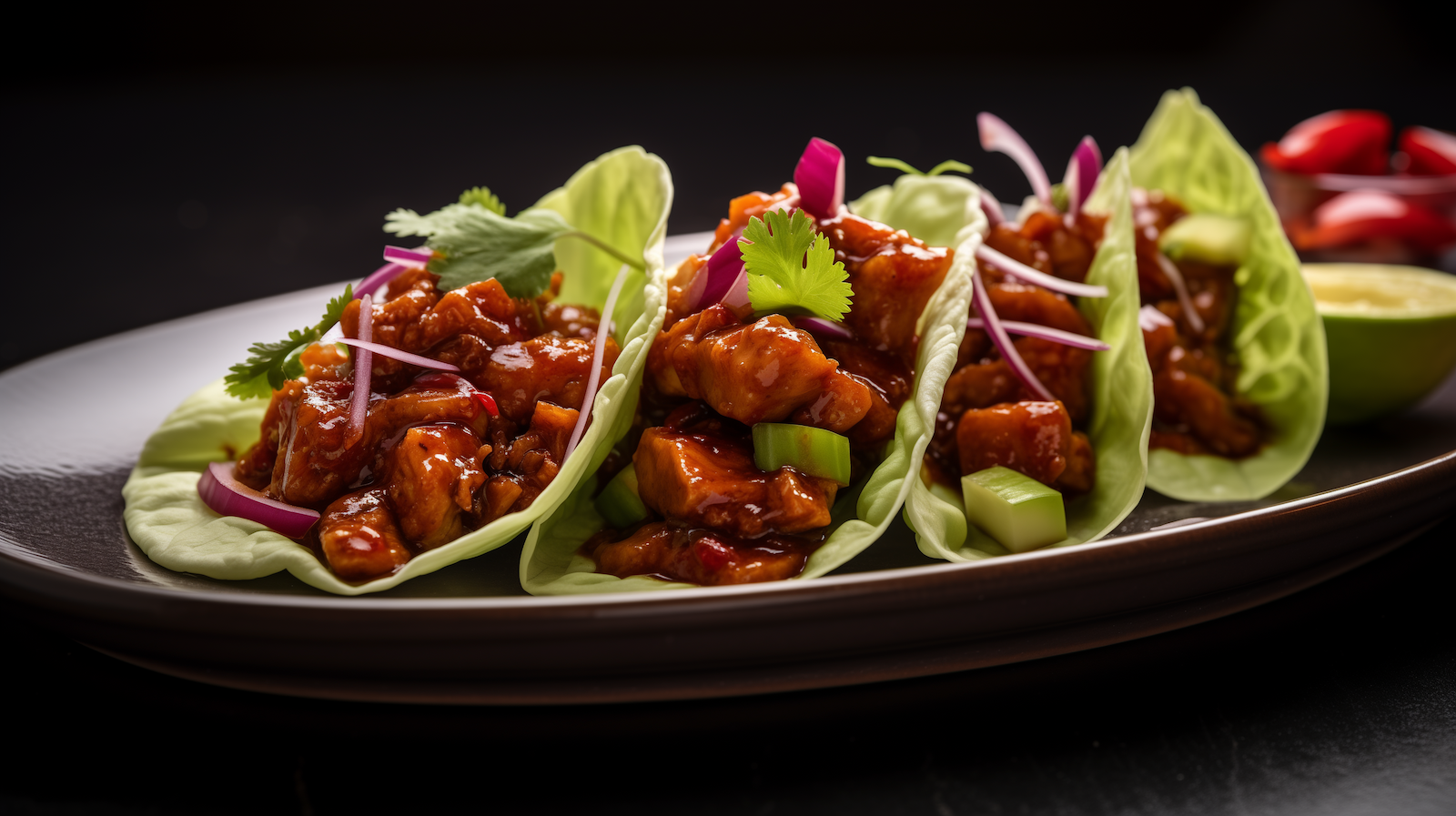 Image of spicy honey sriracha chicken lettuce wraps.