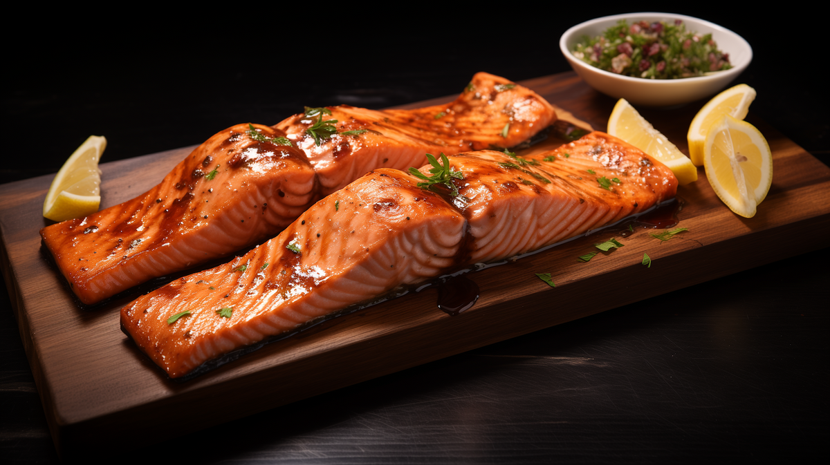 Image of cherry smoked BBQ-lemon glazed salmon.