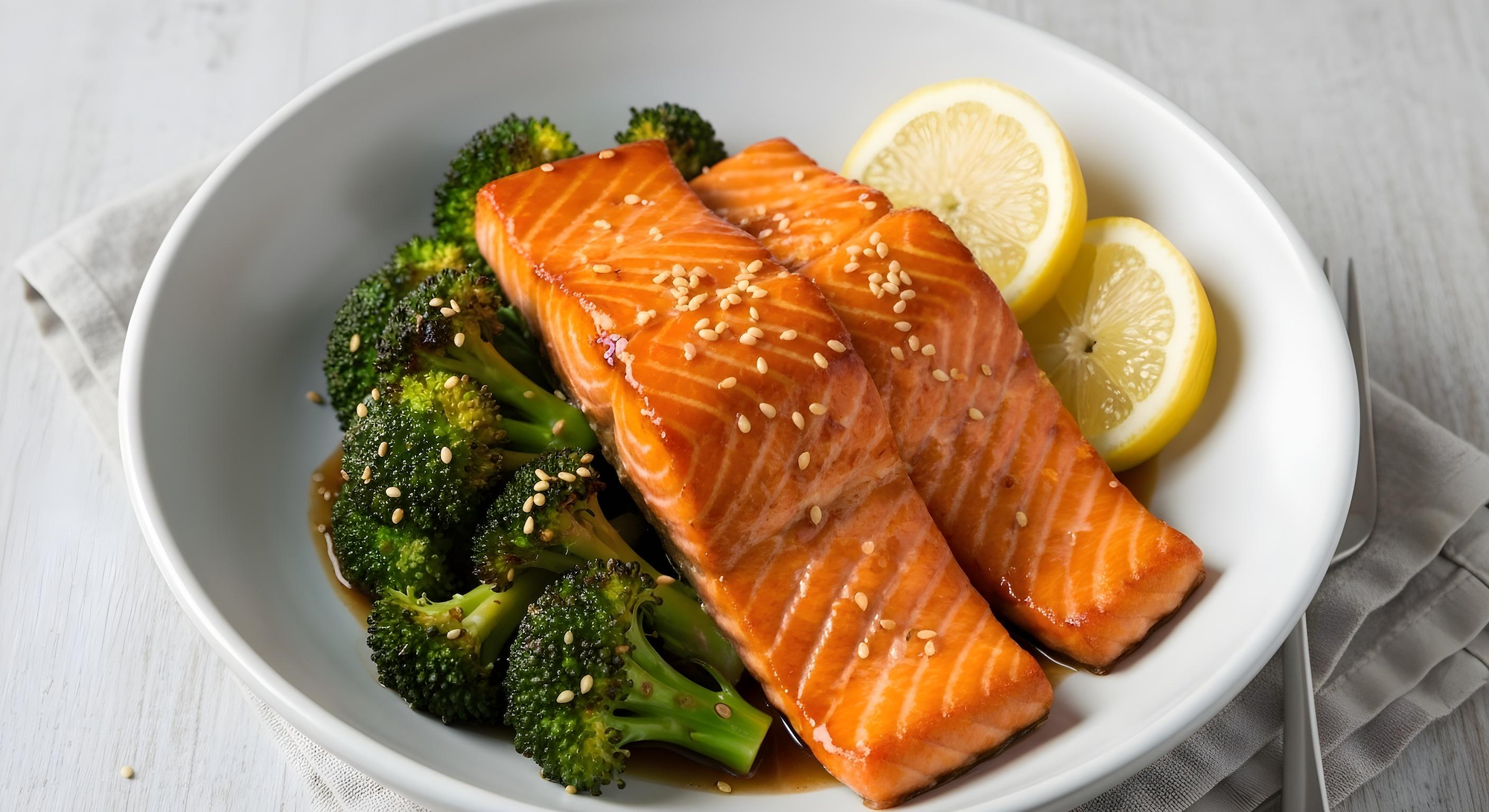 Lemon-Sesame Ginger Glazed Salmon & Broccoli