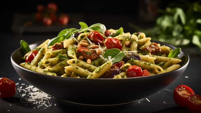 Pasta with Lemony Toasted Nut & Avocado Pesto