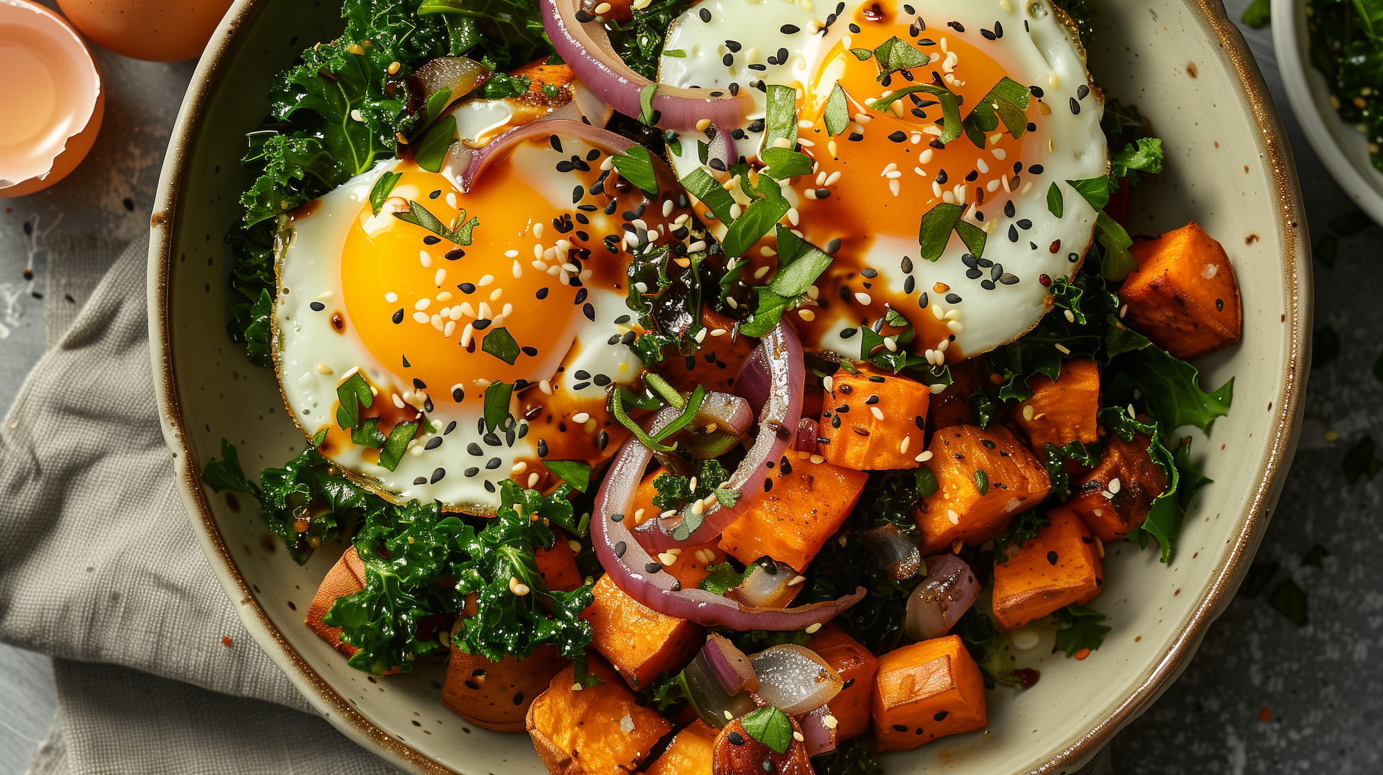Sesame Ginger Sweet Potato & Kale Hash