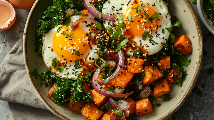 Sesame Ginger Sweet Potato & Kale Hash