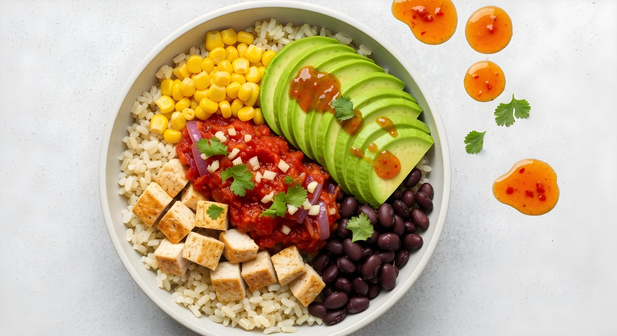 Spiced Chicken, Rice & Avocado Lunch Bowl