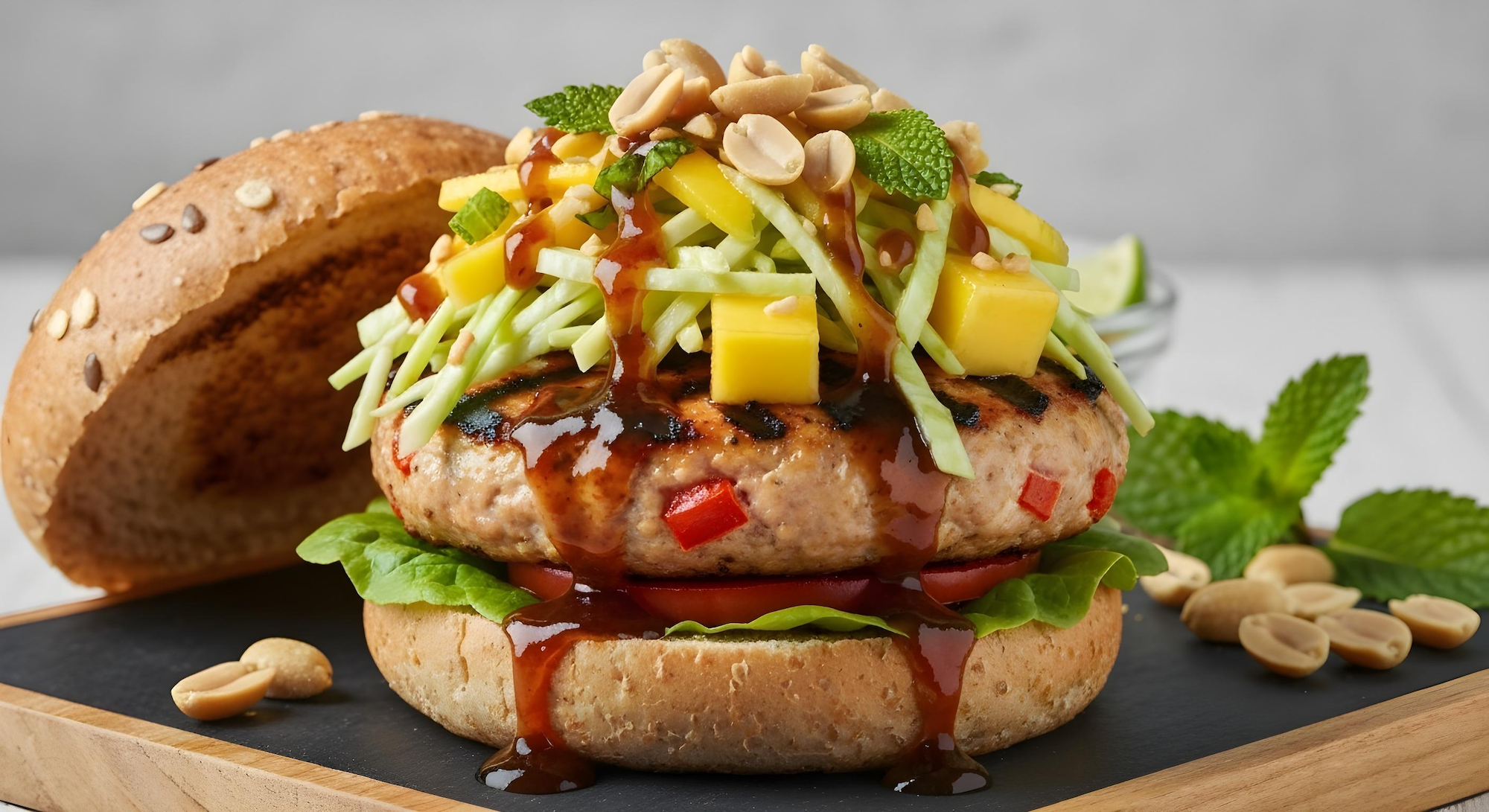 Thai-Inspired Chicken Burger with Mango Slaw