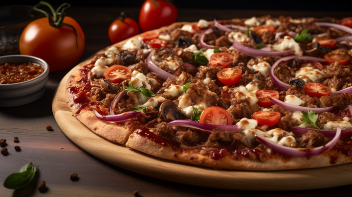 Image of a turkey and portobello pizza.